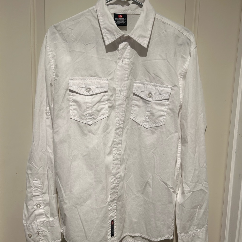 Vintage south pole white button up shirt. Men's Size medium.